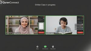Online Quran class with certified Tajweed teacher teaching a student